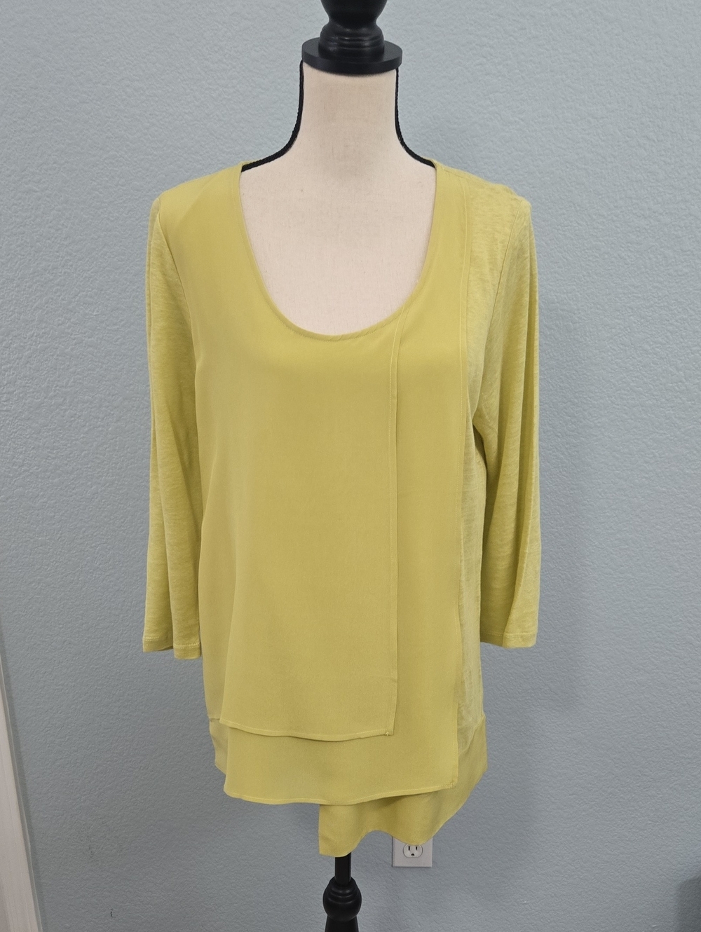 FOIL Silk Linen Asymmetrical Tunic Chartreuse Layered Mixed Media Sz MEDIUM